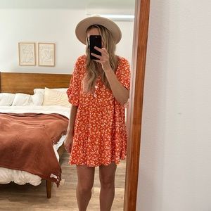 Mud Pie Orange Floral Aster Flounce Dress